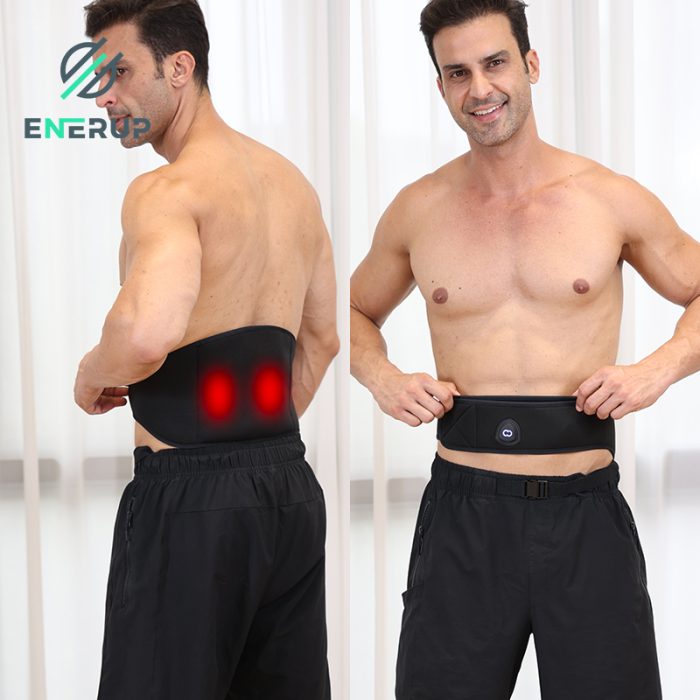 Heated vibrating back brace, worn-view style reference only. The coloured area in the source image is a graphic overlay, not a photograph of heat, and the source image carries a third-party watermark; it is not presented as this company's own product photograph.