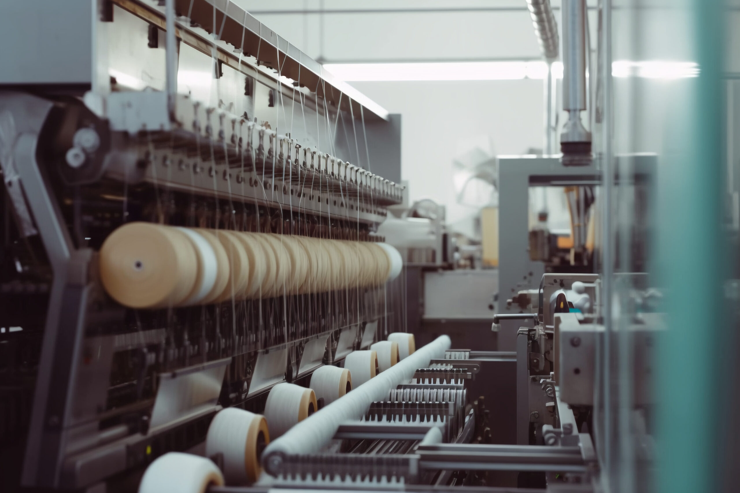 Textile mill scene from a stock library, shown as a stock production scene only. It is not this company's own factory photograph and is not presented as any named location.